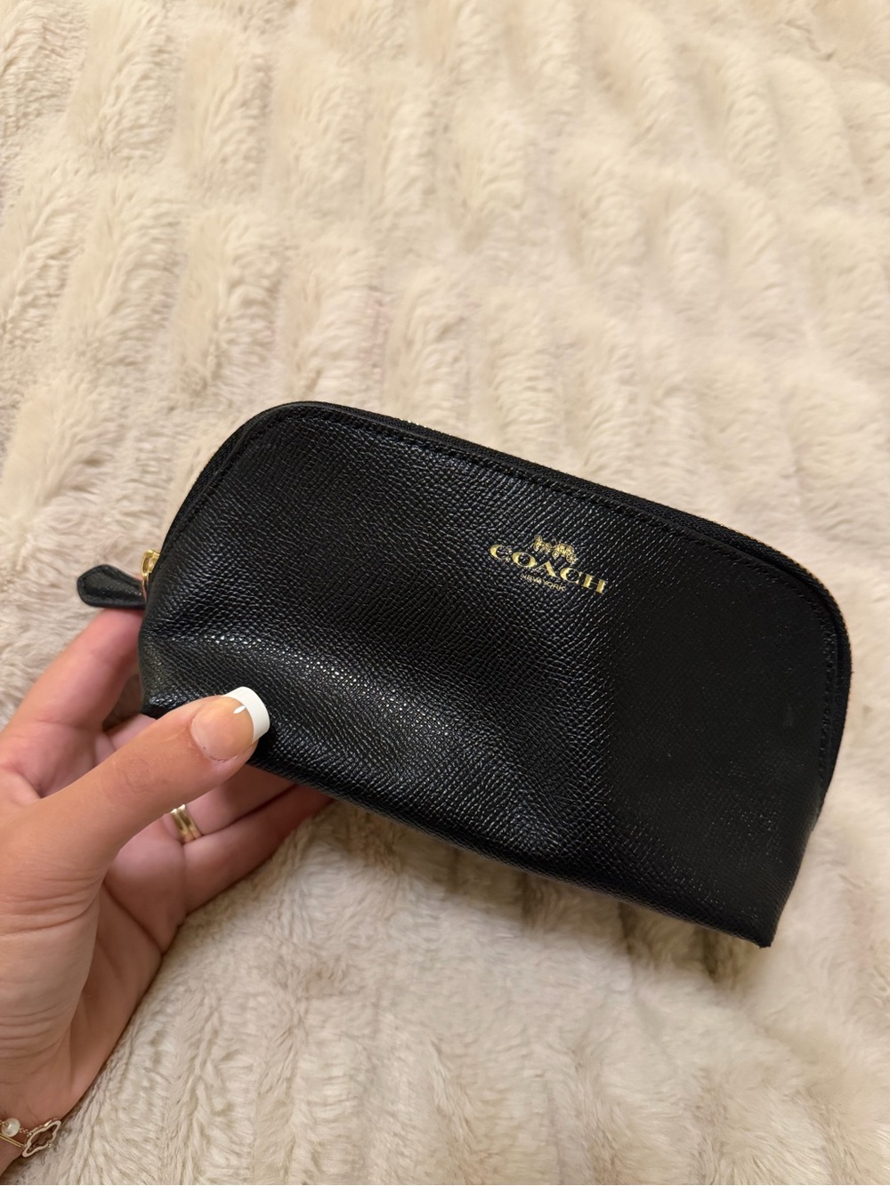 Coach Black Leather Pouch with Gold Logo
